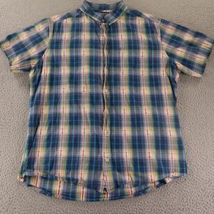 Sherpa Shirt Mens XL Blue Check 100% Cotton Button Up Short Sleeve Nepal